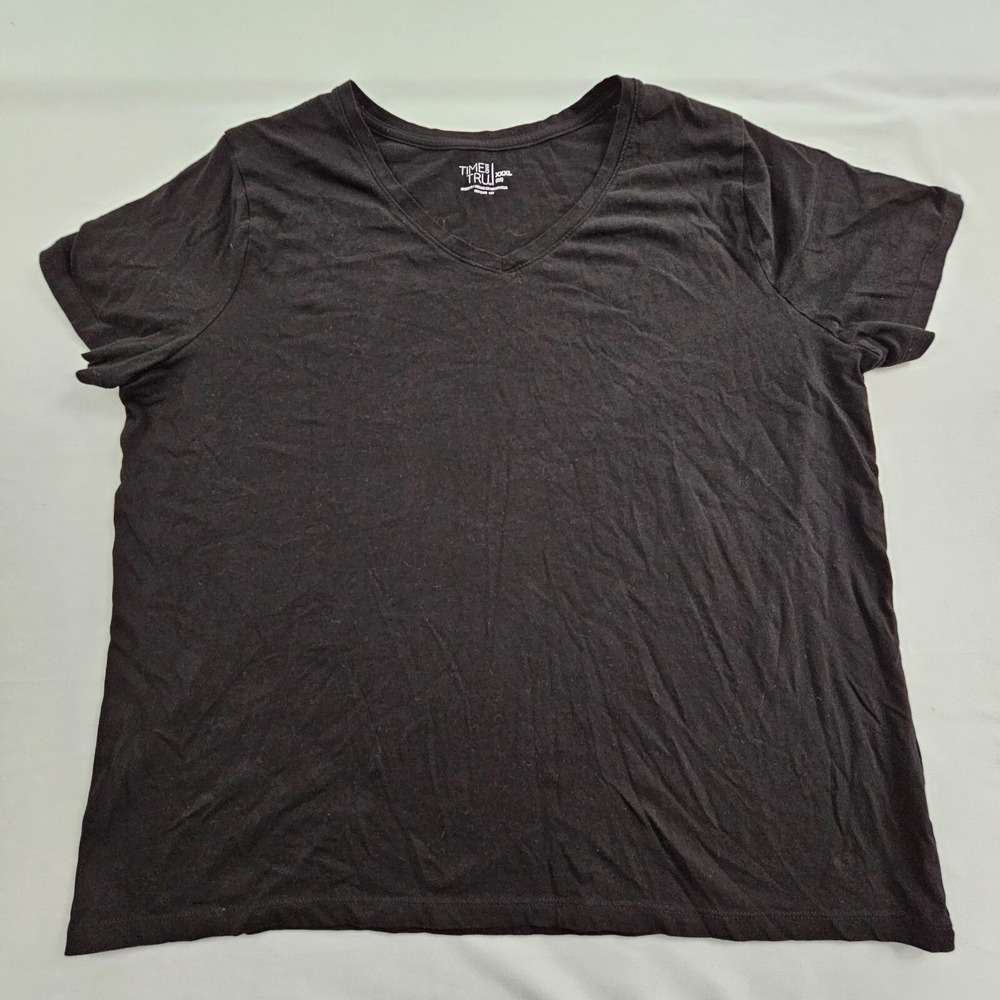 Time & Tru Black Short Sleeve Cotton T-Shirt Women's 3XL